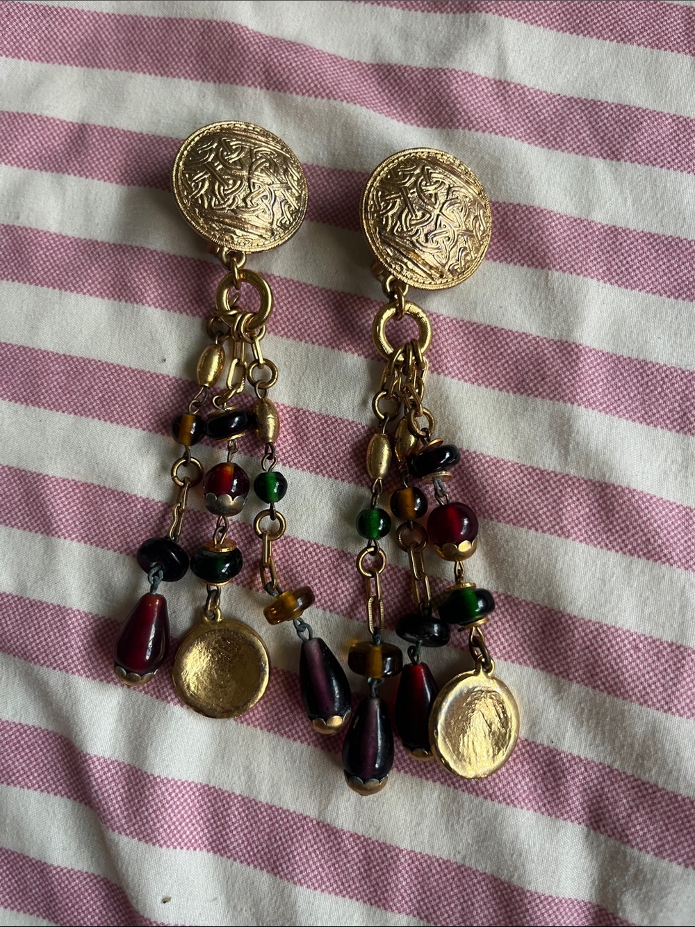 Gold-Tone Multicolor Bead Dangle Earrings - Elegant Women’s Jewelry
